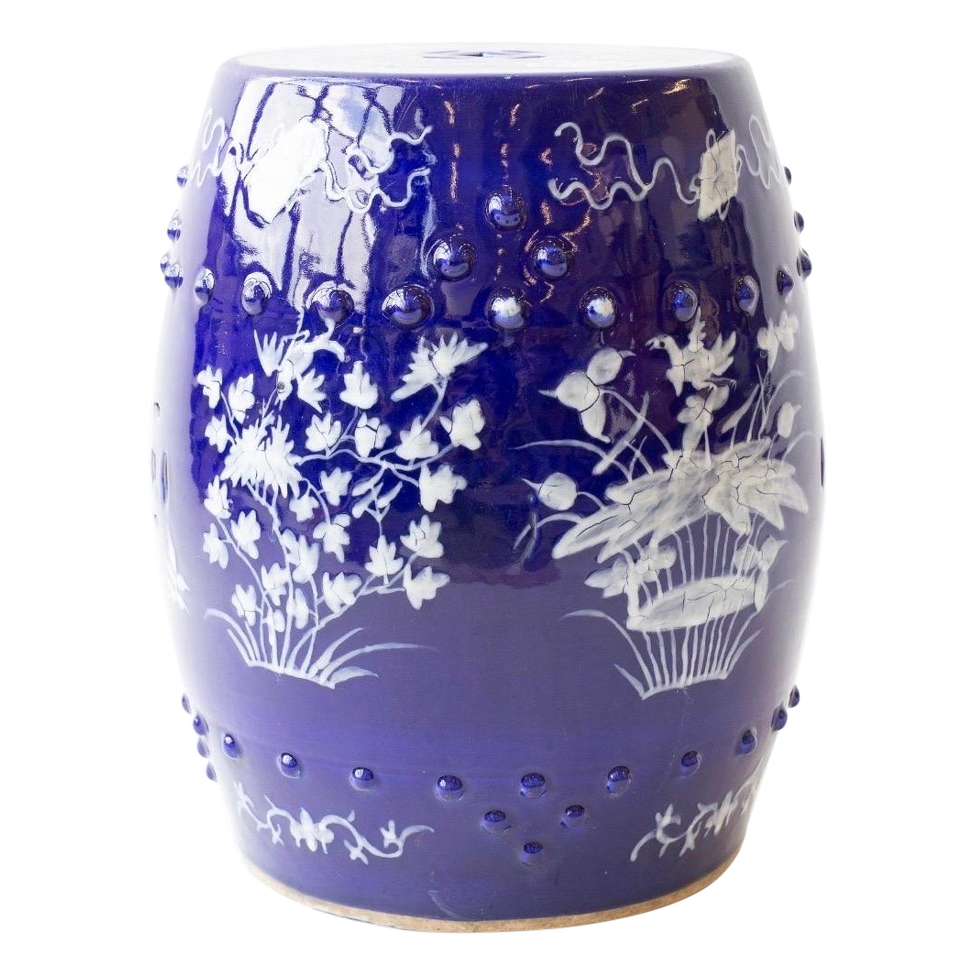Siège de jardin en porcelaine chinoise bleu cobalt du 19e siècle en vente