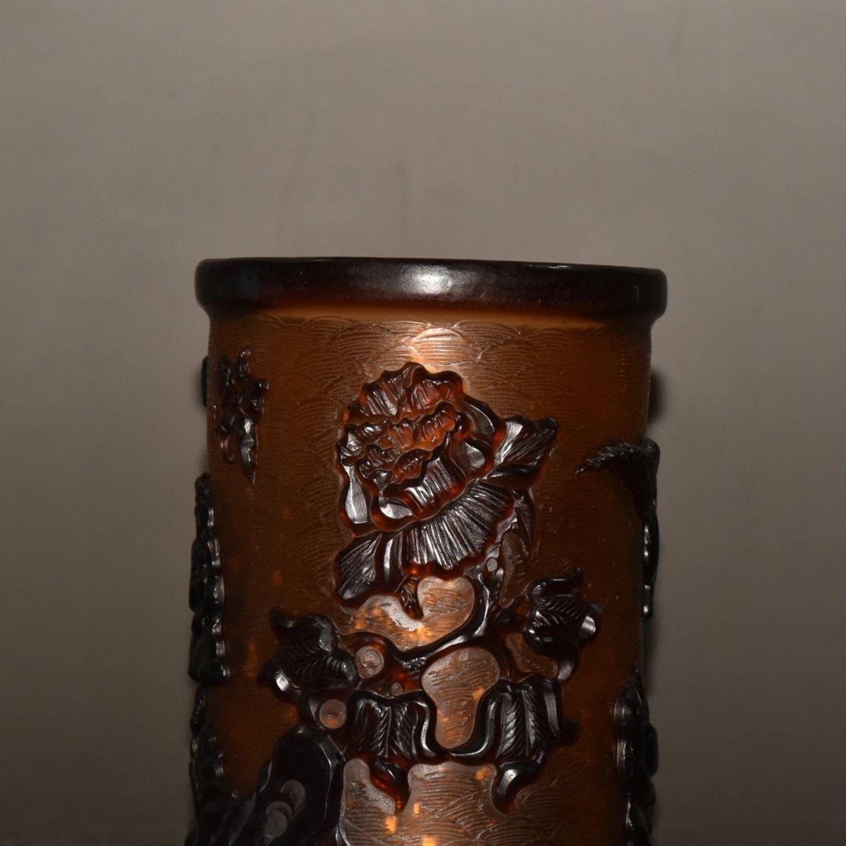 19th Century Chinese Colored Glaze Hand Carving Birds Flowers Pen Pot For Sale 3