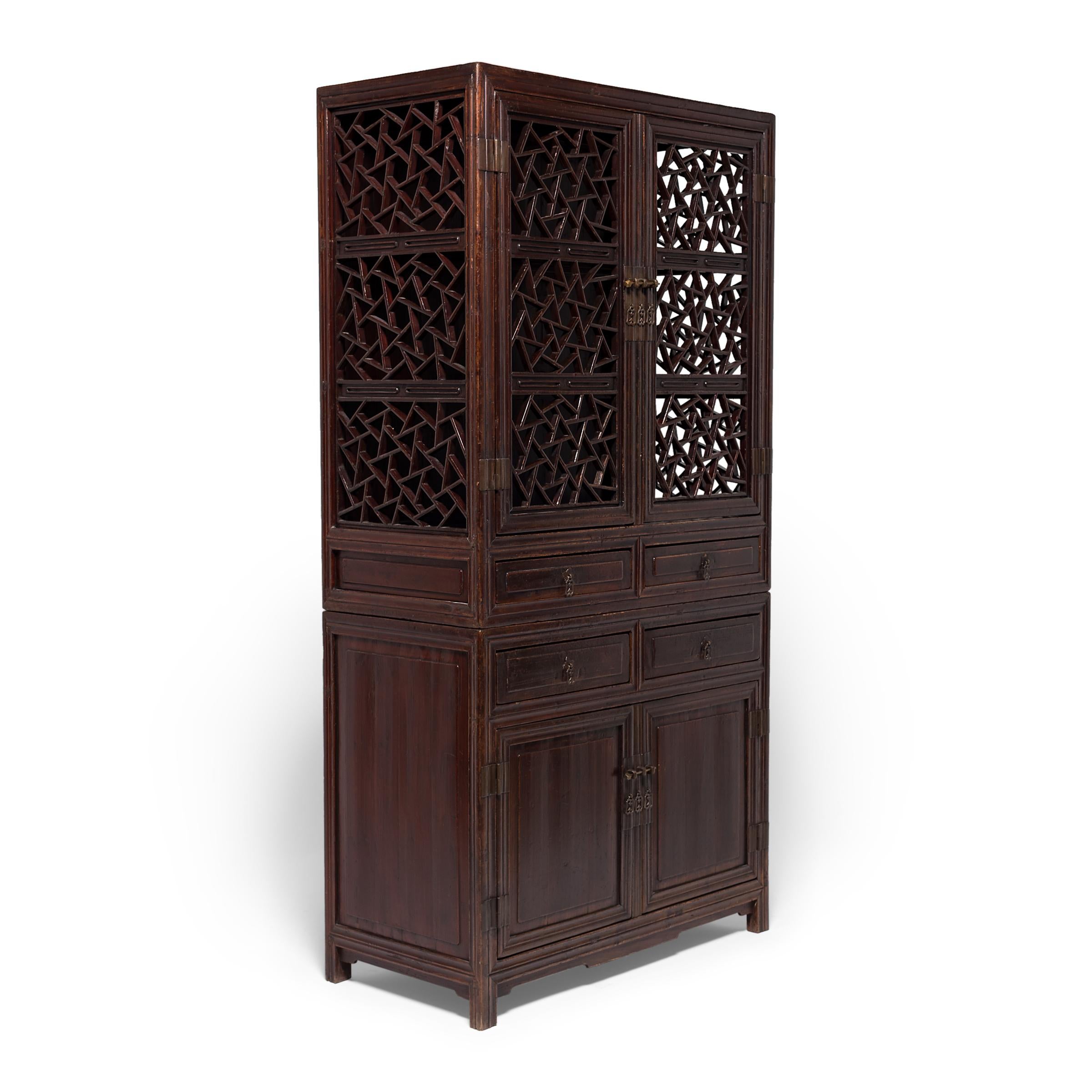 19th Century Chinese Cracked Ice Lattice Cabinet In Good Condition In Chicago, IL