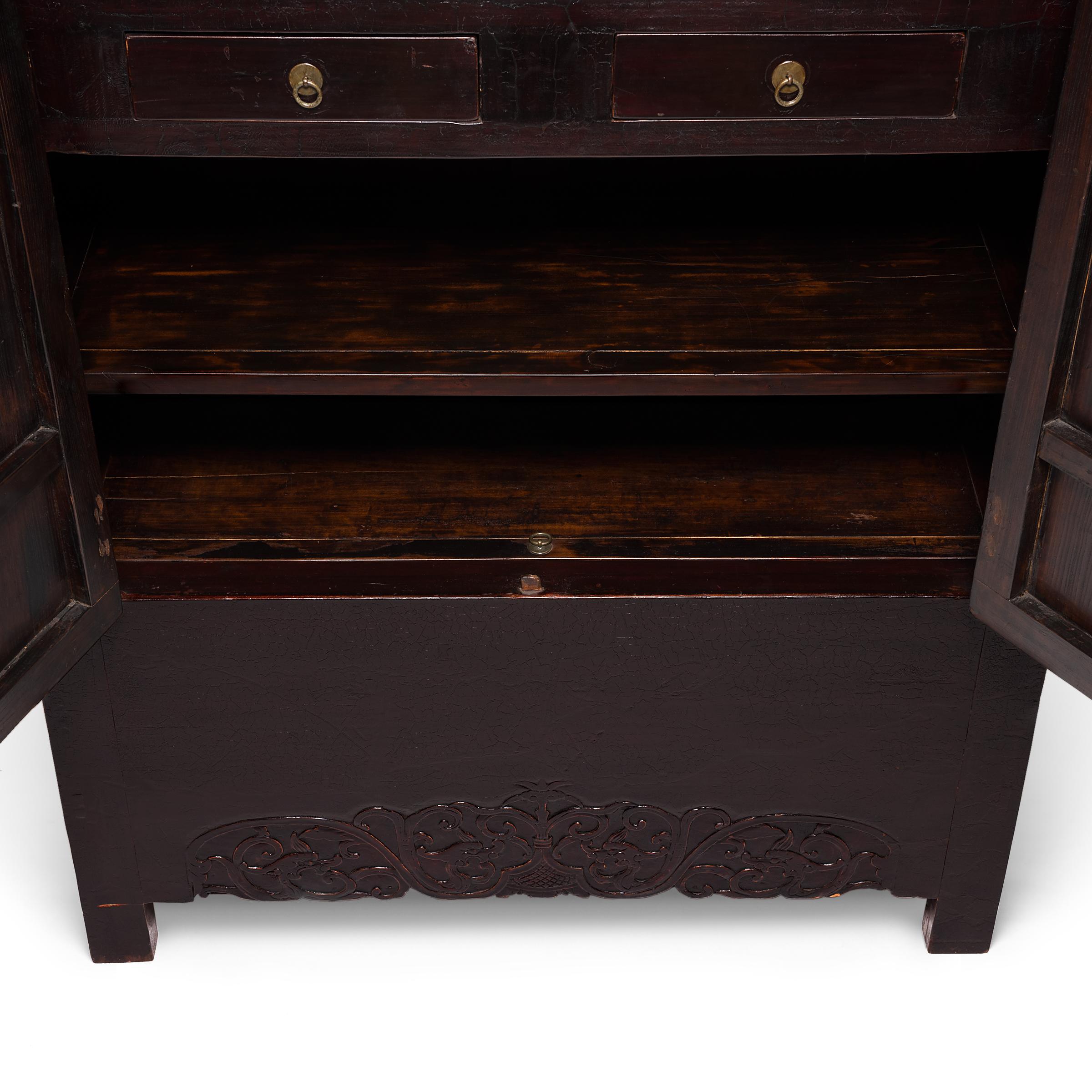 Elm Chinese Crackled Lacquer Cabinet, c. 1850