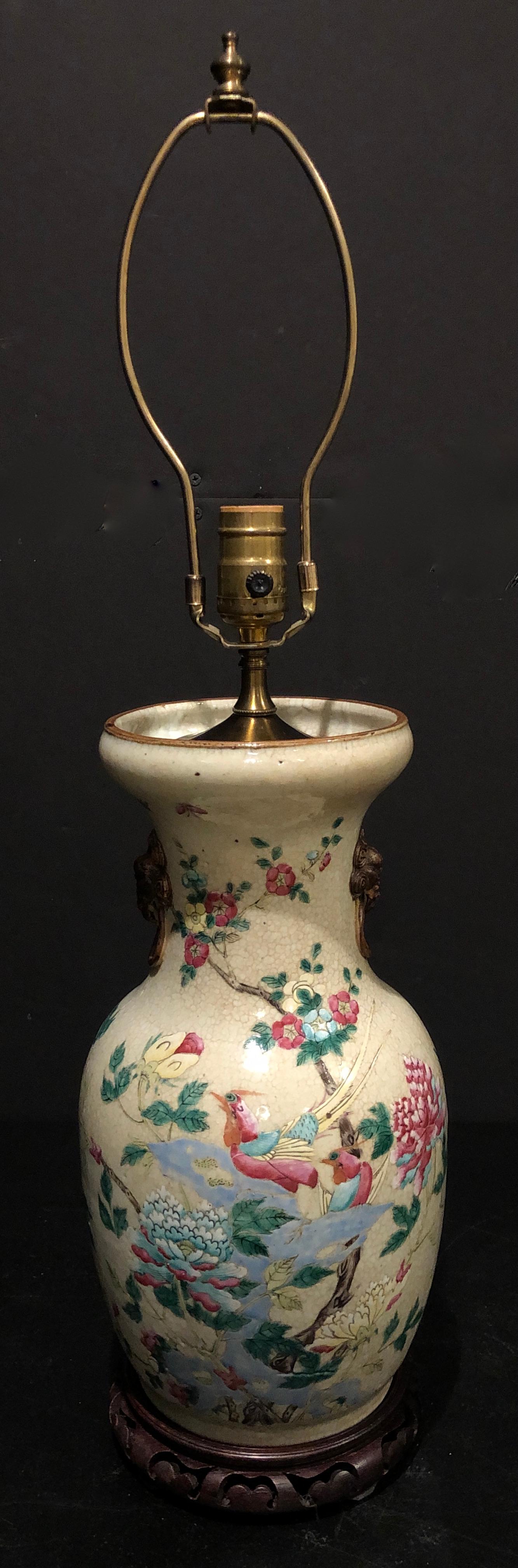 Vase en faïence craquelée chinoise du 19ème siècle comme lampe en vente 3