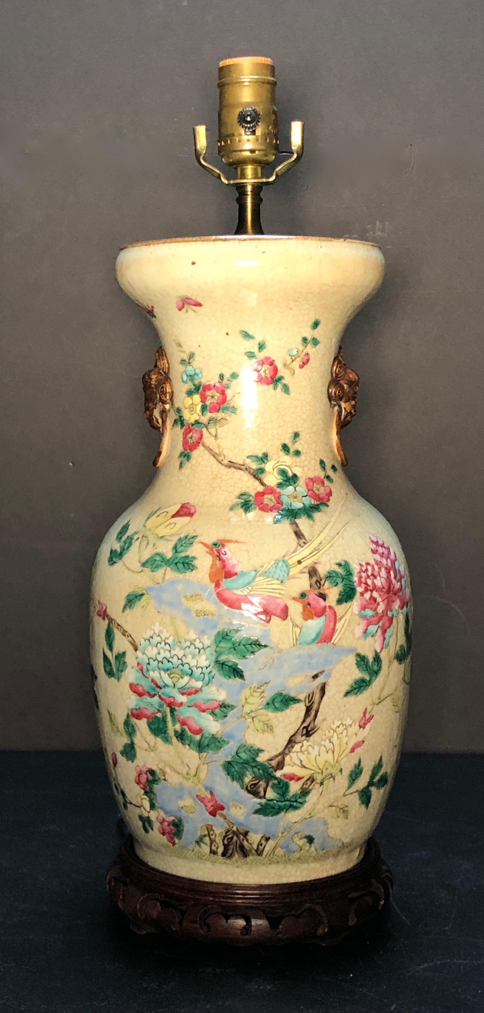 Vase en faïence craquelée chinoise du 19ème siècle comme lampe en vente 4