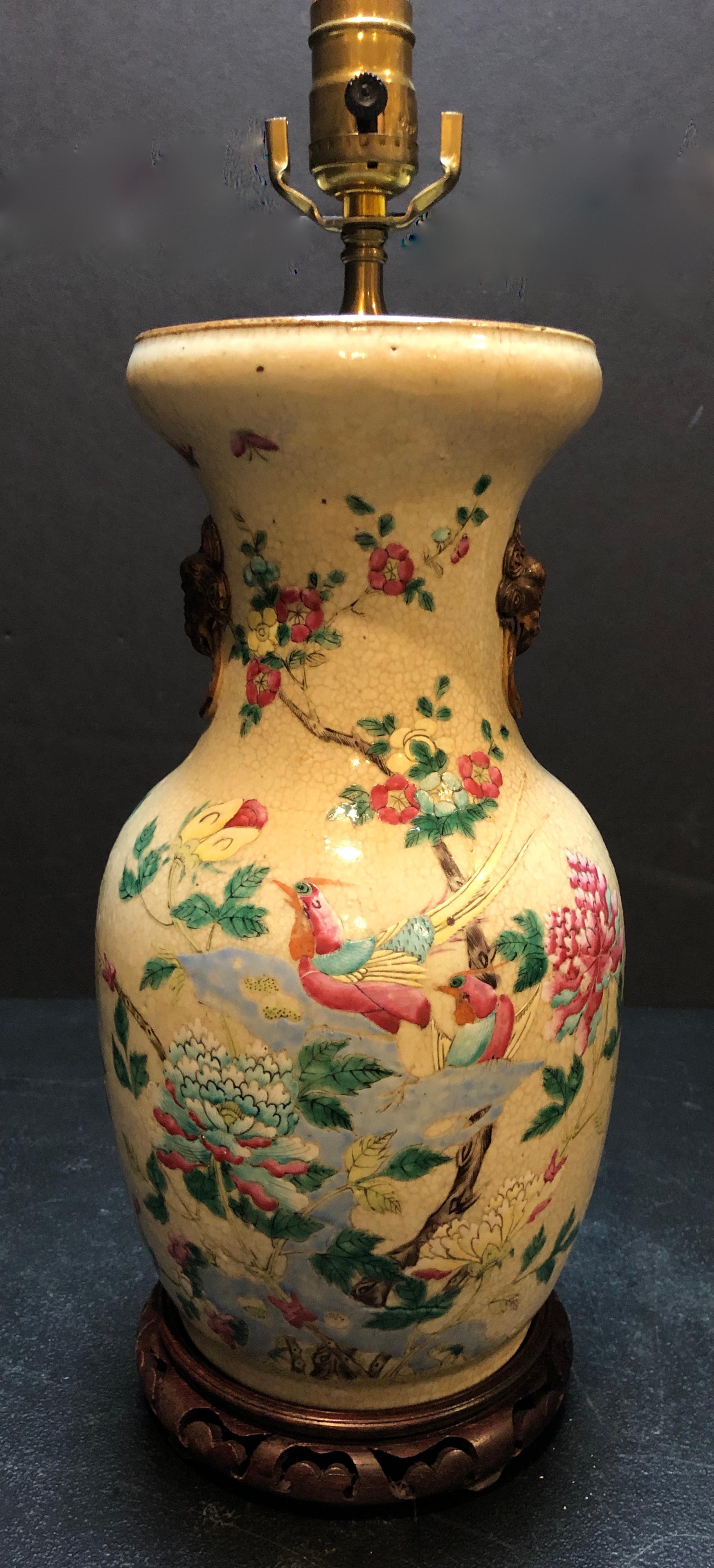 Exportation chinoise Vase en faïence craquelée chinoise du 19ème siècle comme lampe en vente