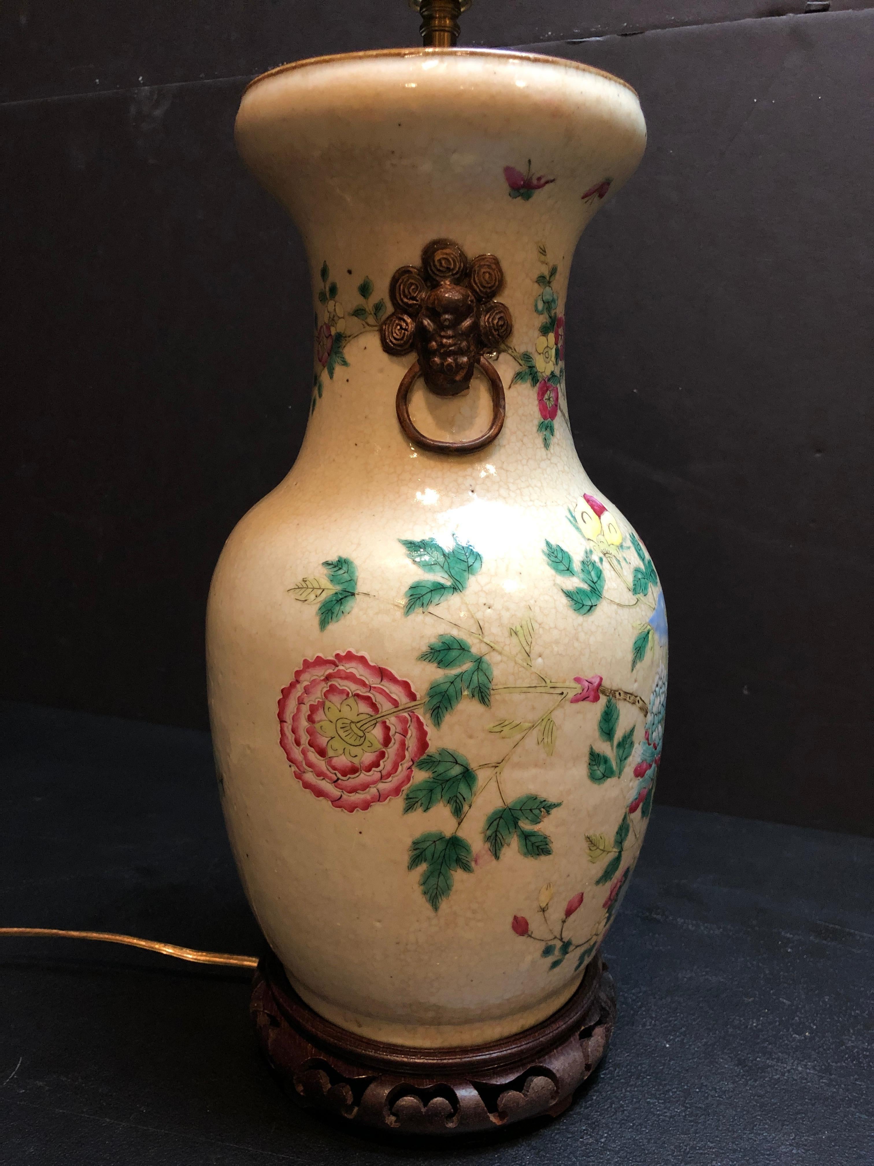 Glazed 19th Century Chinese Crackleware Vase As Lamp