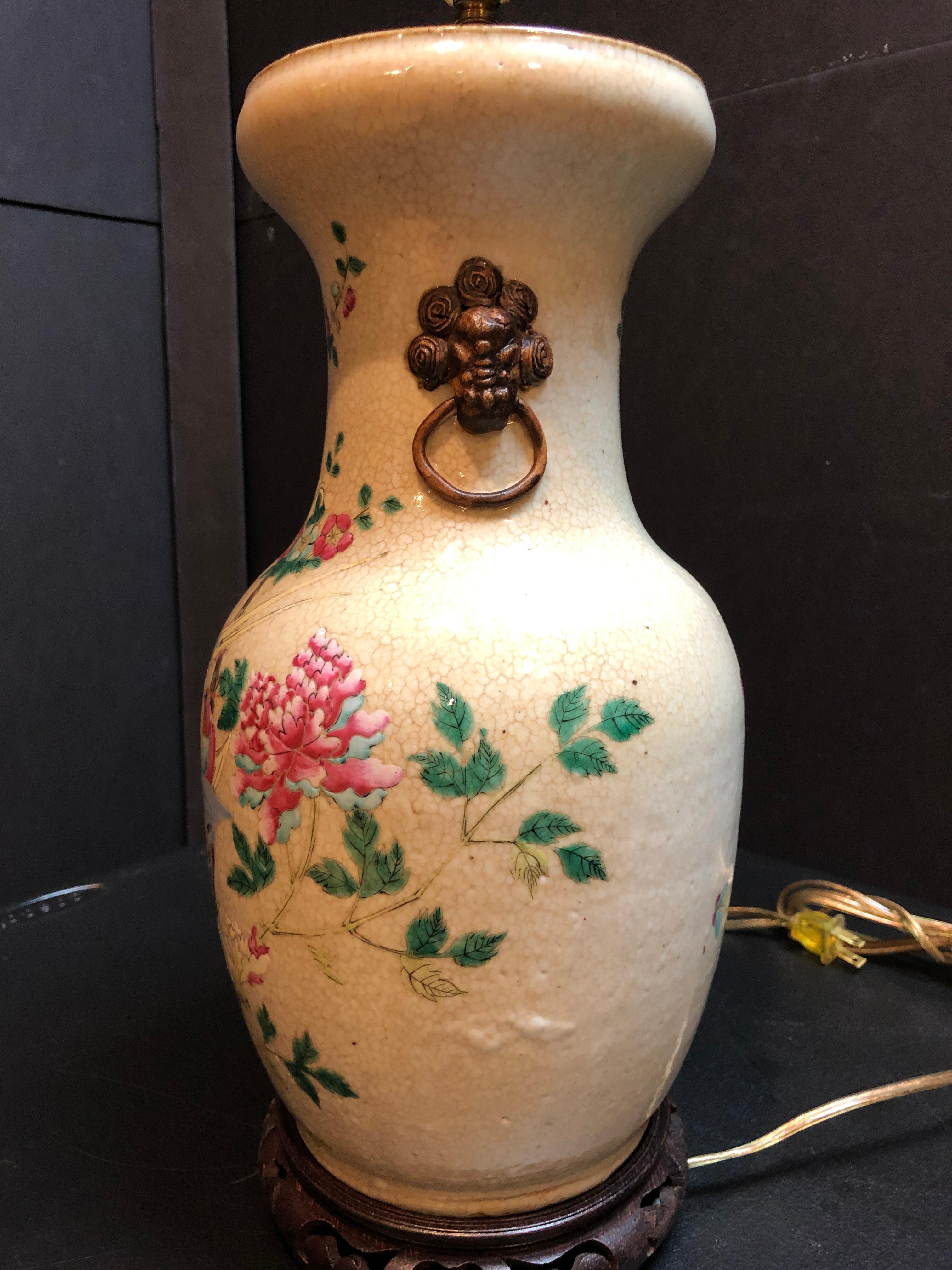 Vernissé Vase en faïence craquelée chinoise du 19ème siècle comme lampe en vente