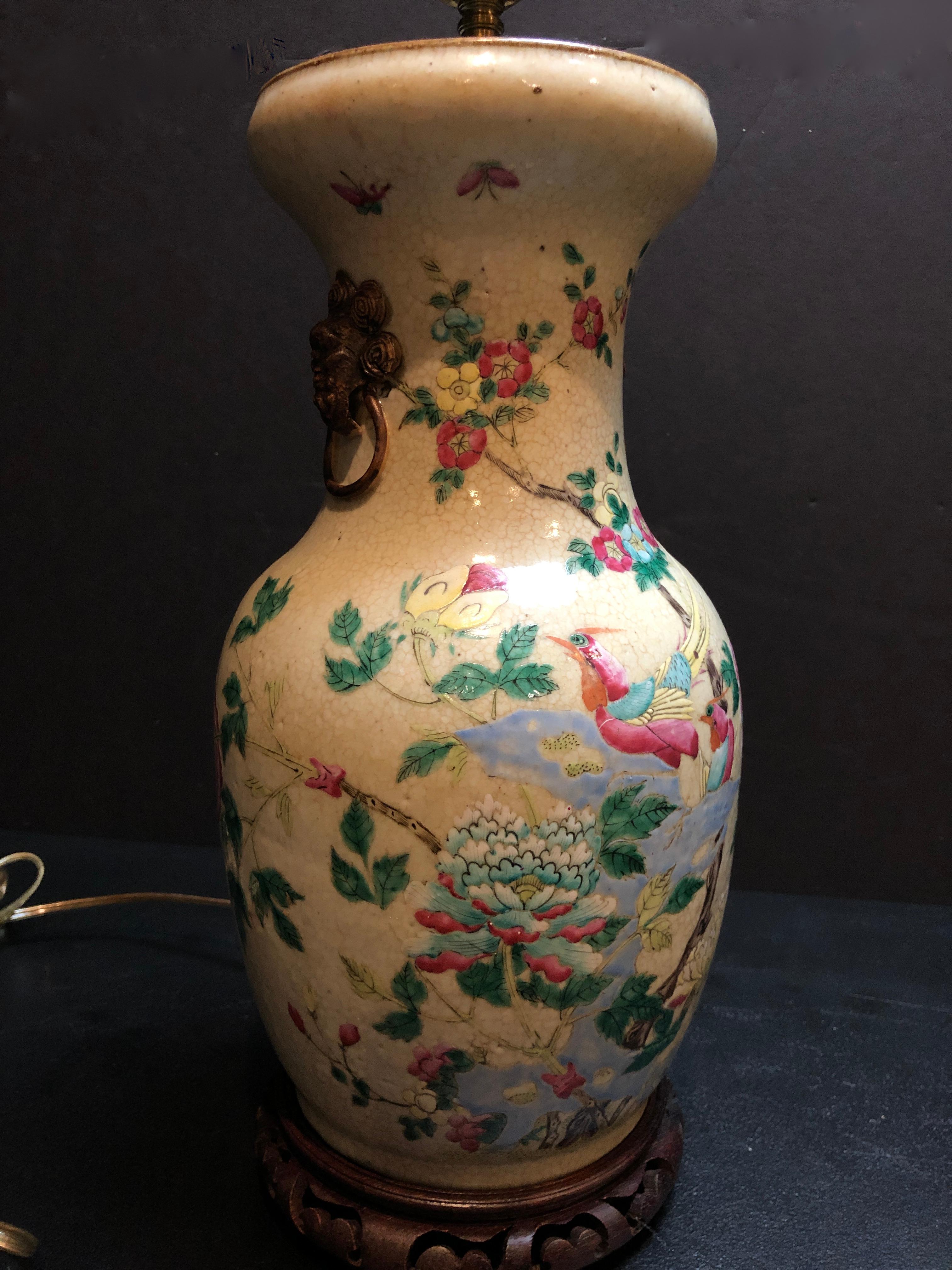 XIXe siècle Vase en faïence craquelée chinoise du 19ème siècle comme lampe en vente