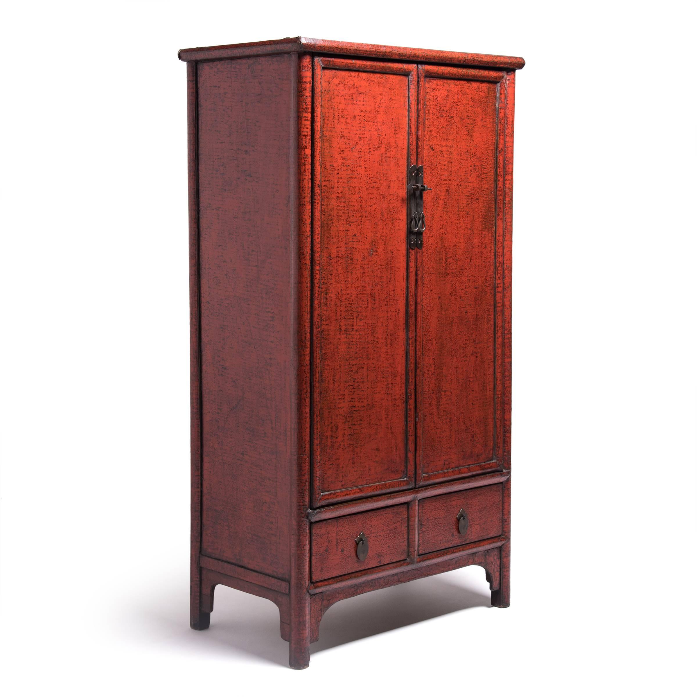 Elm 19th Century Chinese Crimson Crackle Lacquered Cabinet