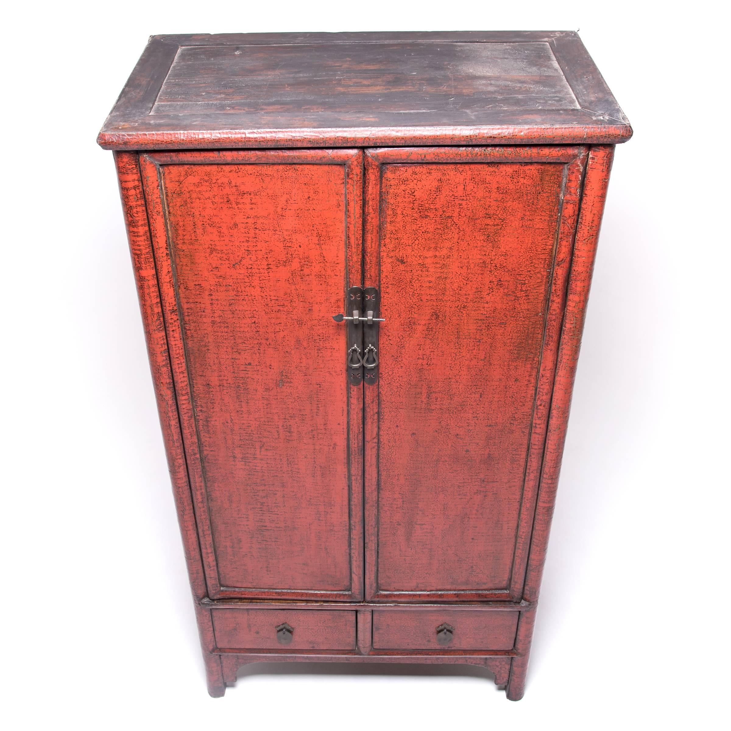 19th Century Chinese Crimson Crackle Lacquered Cabinet 1
