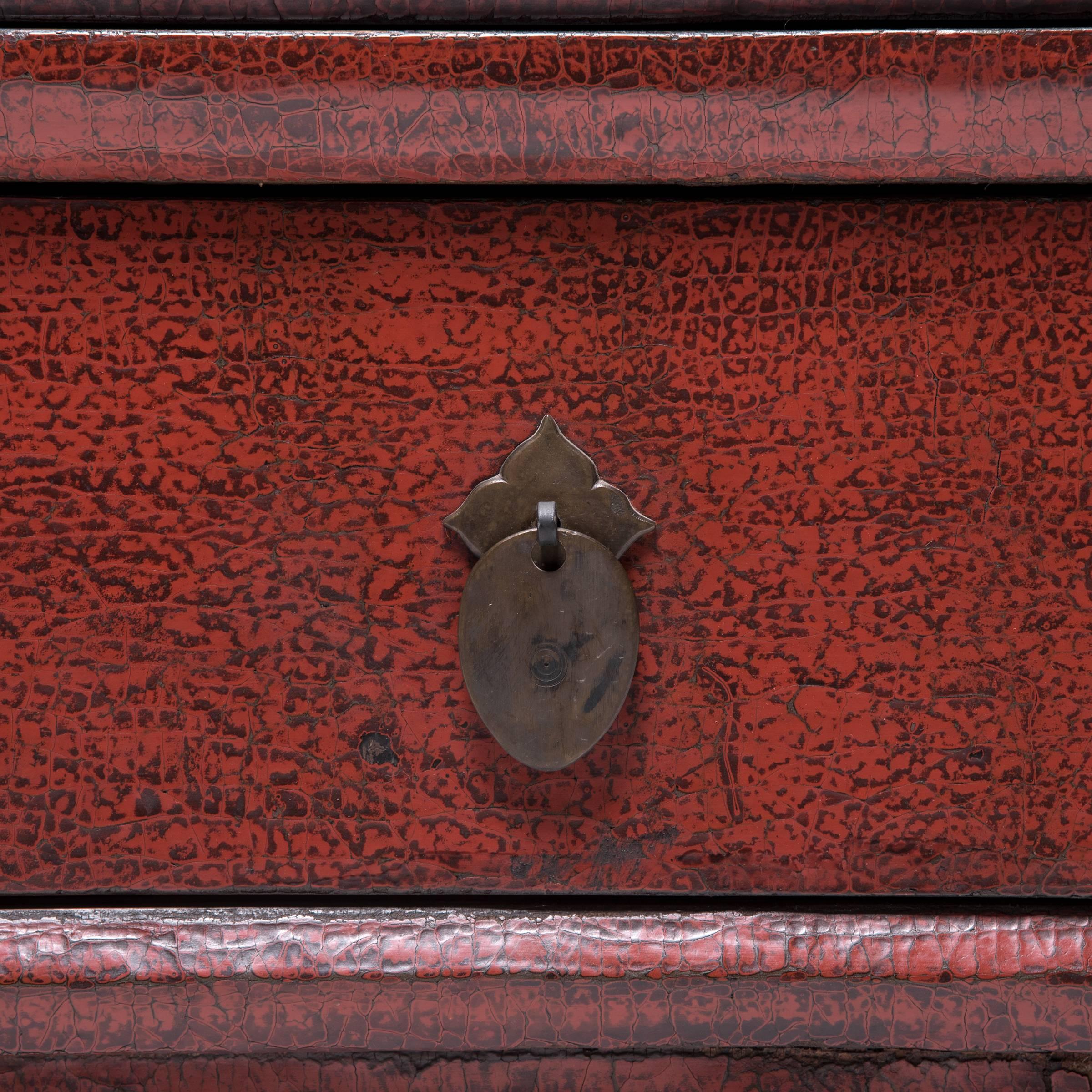 19th Century Chinese Crimson Crackle Lacquered Cabinet 4