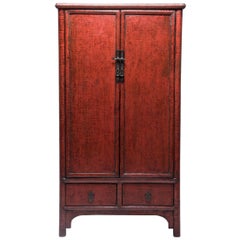 19th Century Chinese Crimson Crackle Lacquered Cabinet