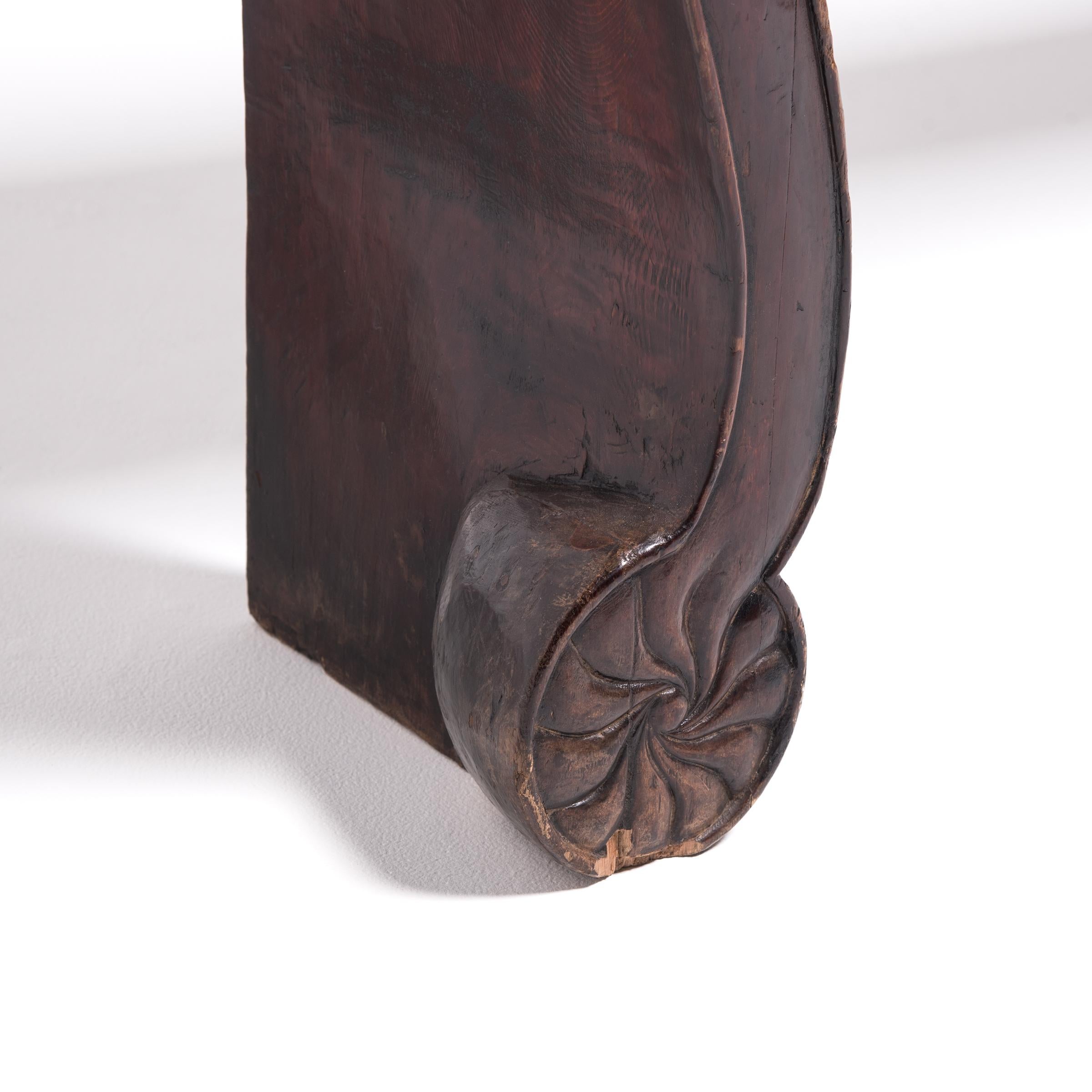 Carved Chinese Curved Leg Chrysanthemum Foot Console Table, c. 1850 For Sale