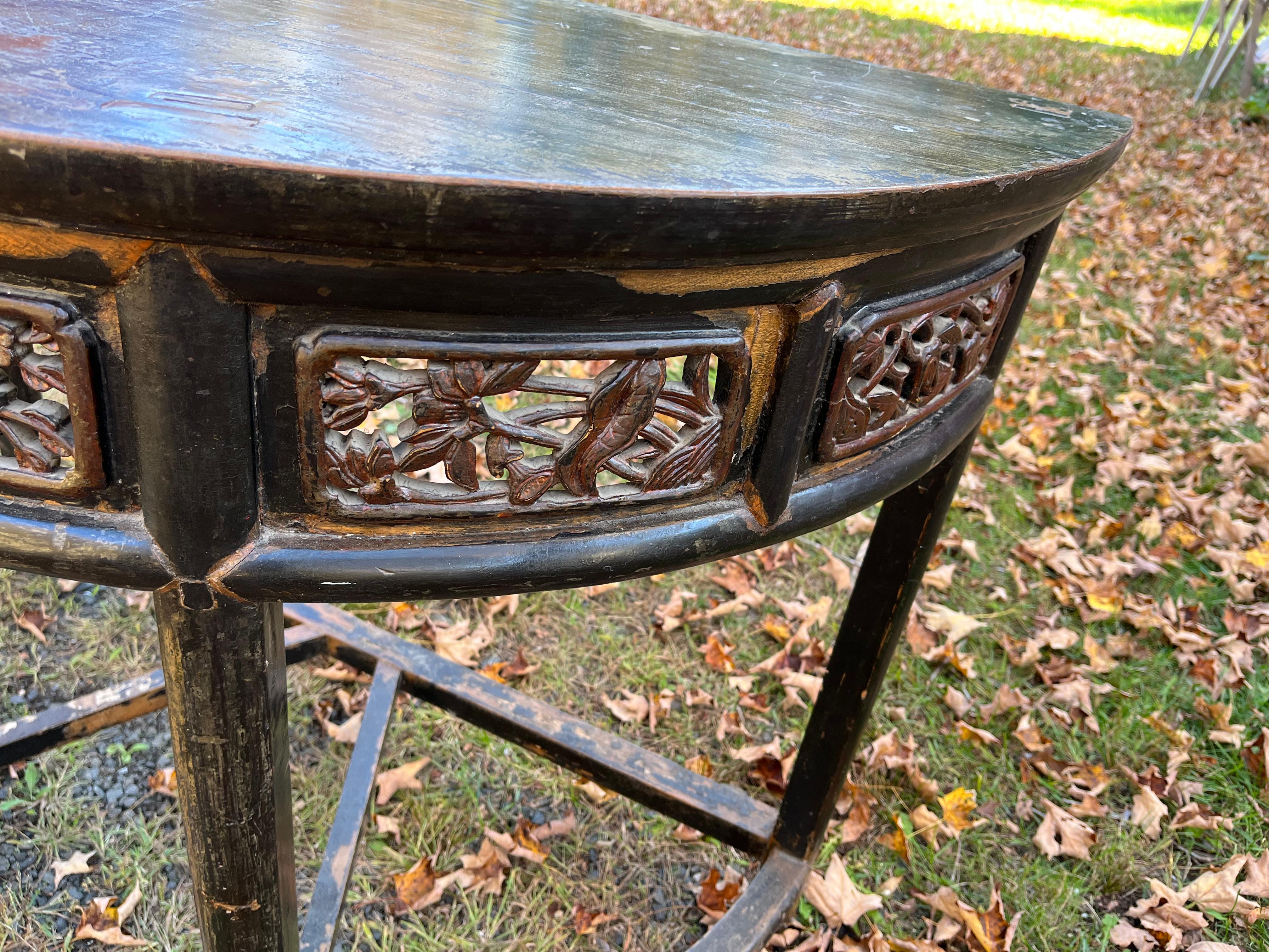 19th Century Chinese Demilune Console Table In Good Condition For Sale In Doylestown, PA