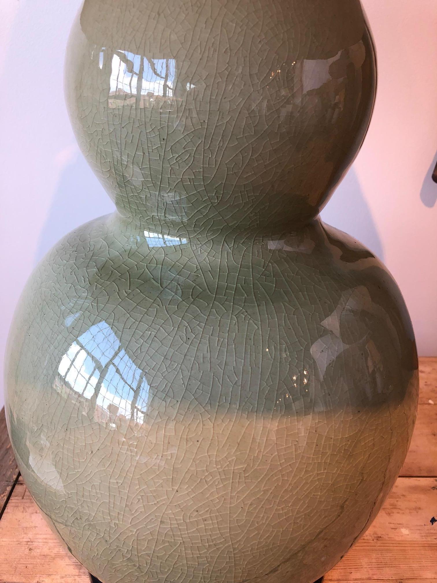 Ceramic 19th Century Chinese Double Gourd Lamp For Sale