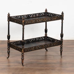 Carrello portabevande o vassoio da tè cinese del XIX secolo su rotelle con uccelli e fiori