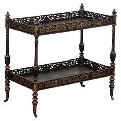 Antique 19th Century Chinese Drink Trolly or Tea Tray on Castors with Birds & Flowers
