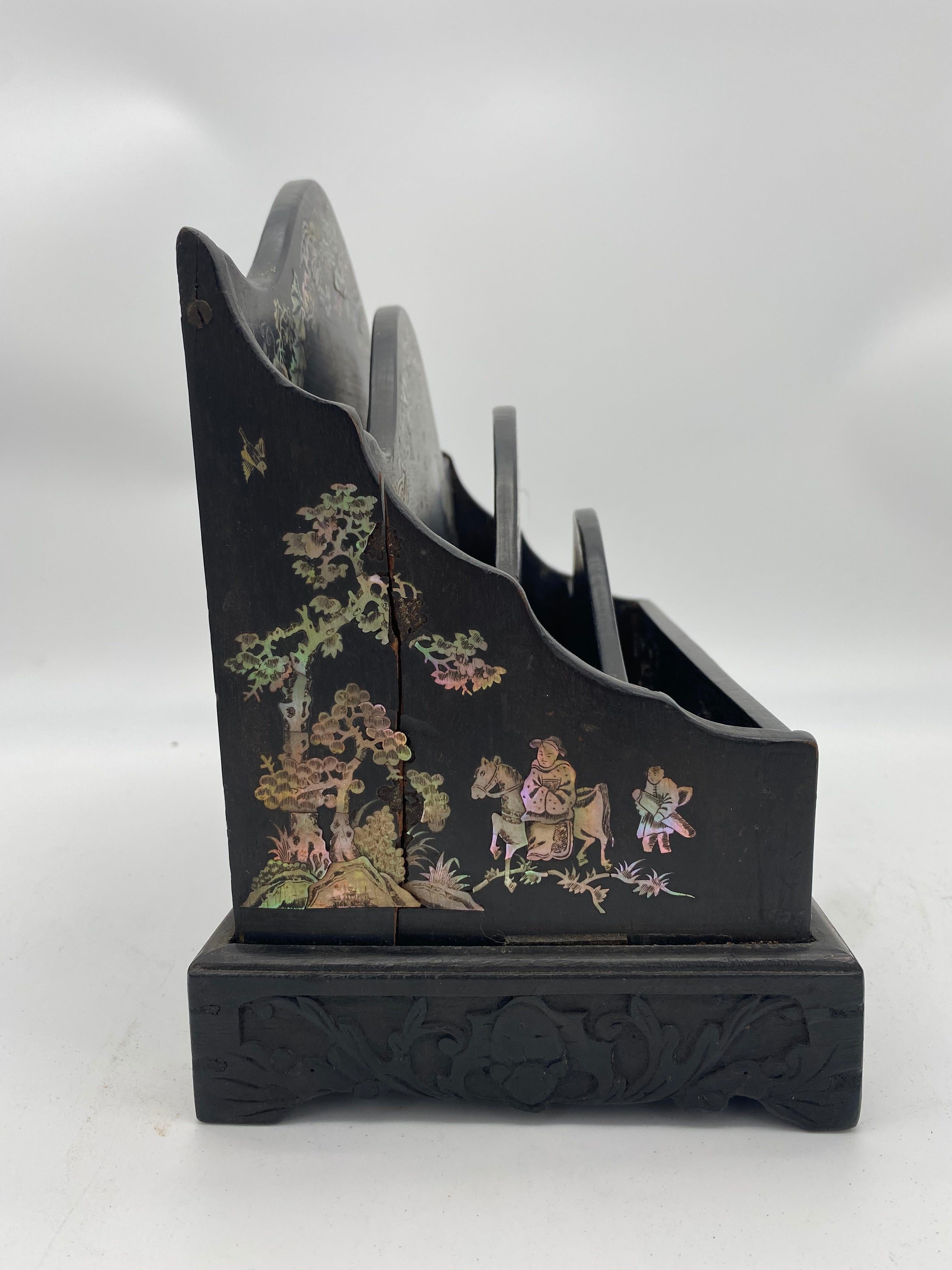 19th Century Chinese Ebonized Letter Rack with Mother of Pearl For Sale 2