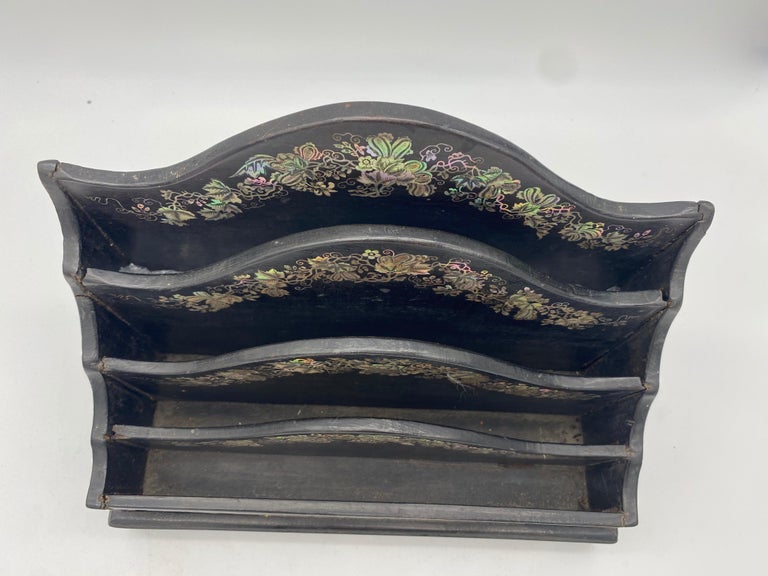19th Century Chinese Ebonized Letter Rack with Mother of Pearl For Sale 6
