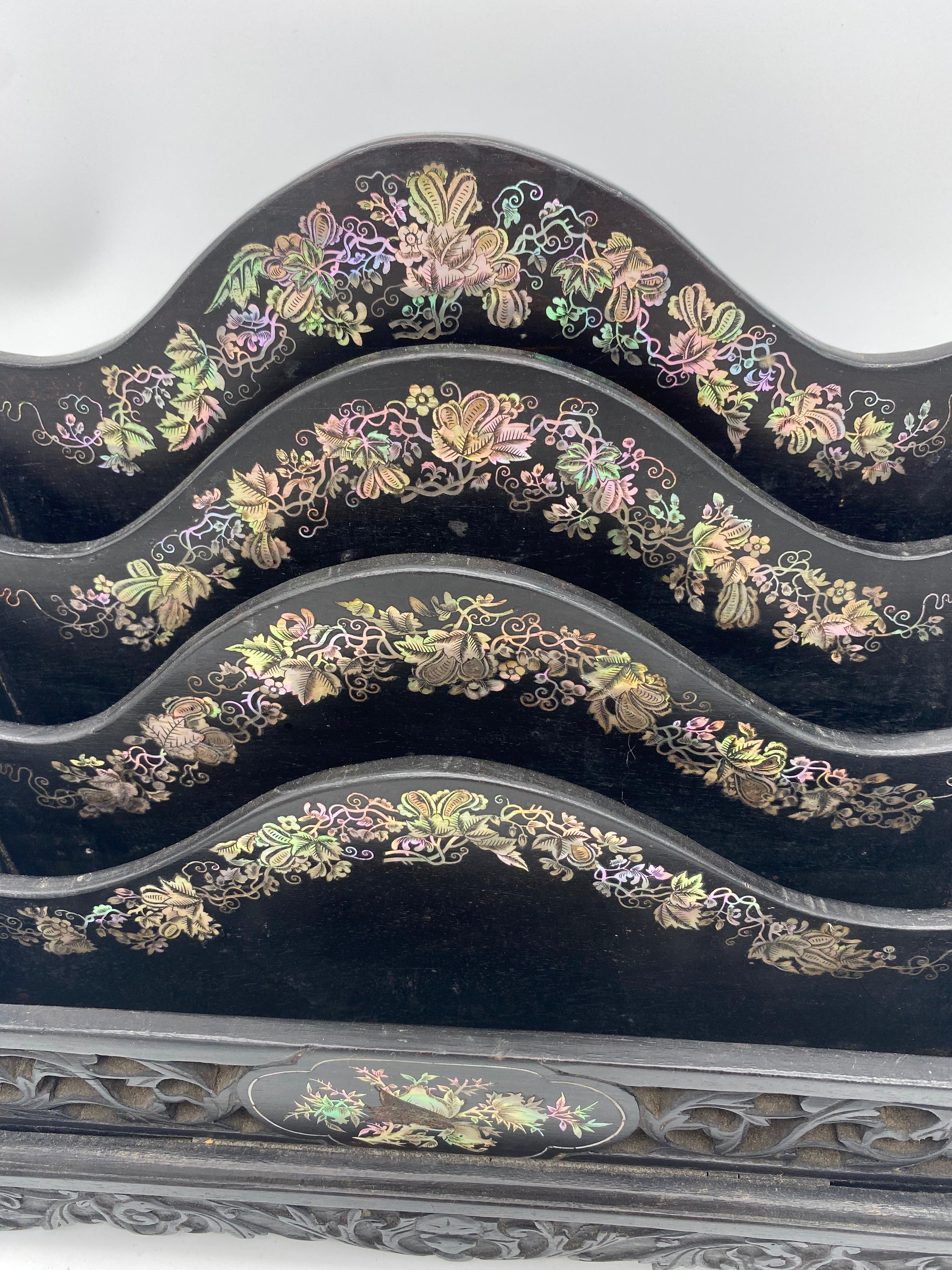 Qing 19th Century Chinese Ebonized Letter Rack with Mother of Pearl For Sale