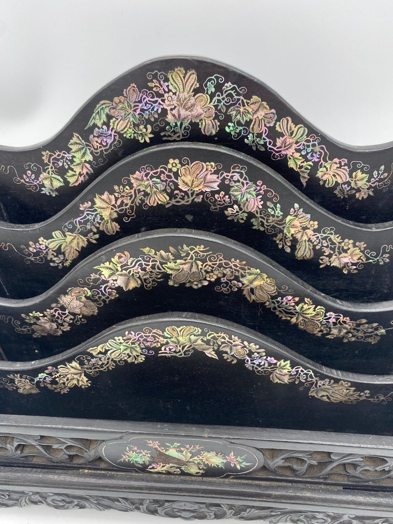 19th Century Chinese Ebonized Letter Rack with Mother of Pearl In Good Condition For Sale In Brea, CA