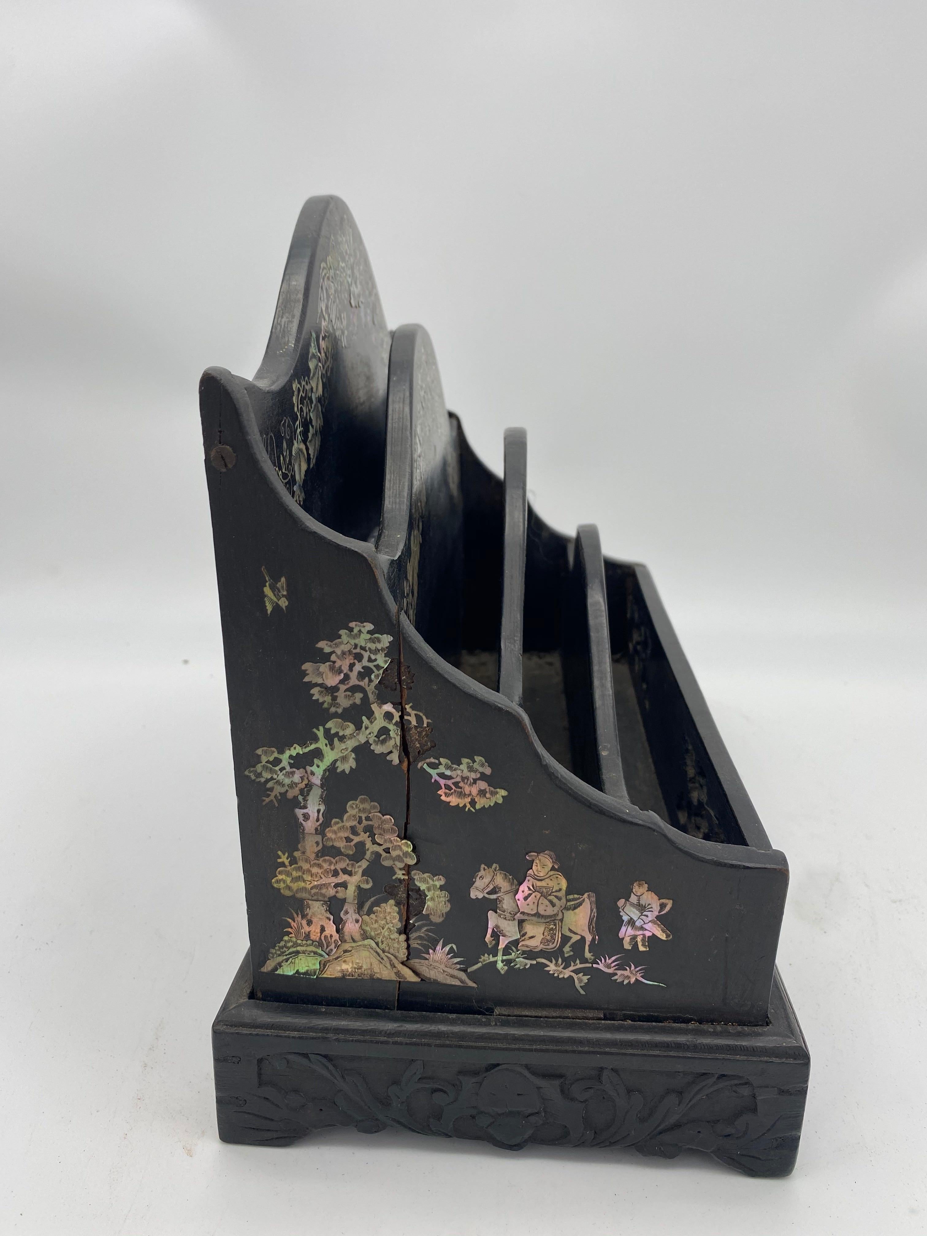19th Century Chinese Ebonized Letter Rack with Mother of Pearl For Sale 1