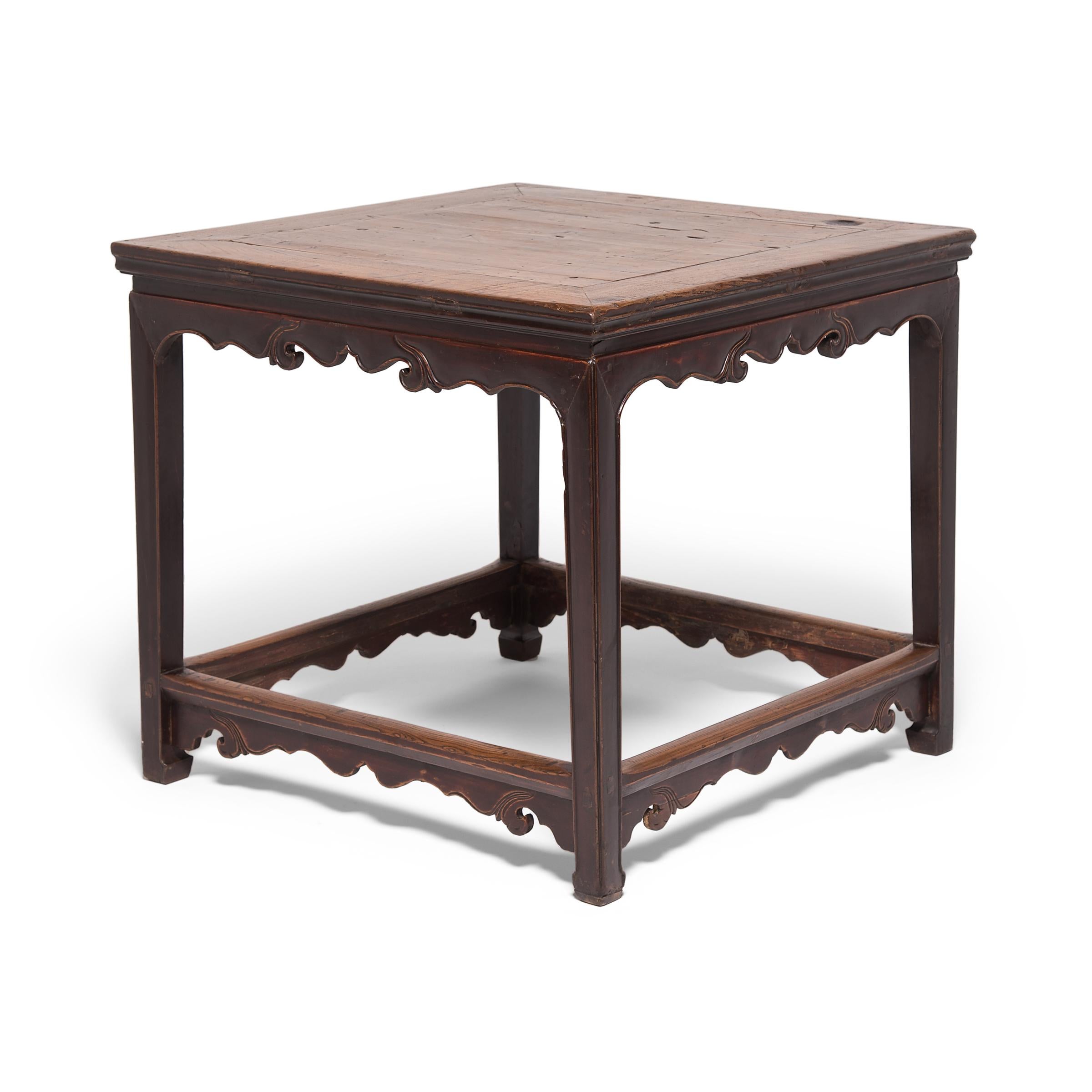 Named for its seating capacity, this 19th-century walnut table once gathered together a party of eight with a bench for two on each side. Handcrafted of walnut and cloaked in a layer of original lacquer, the table is distinguished by the finely