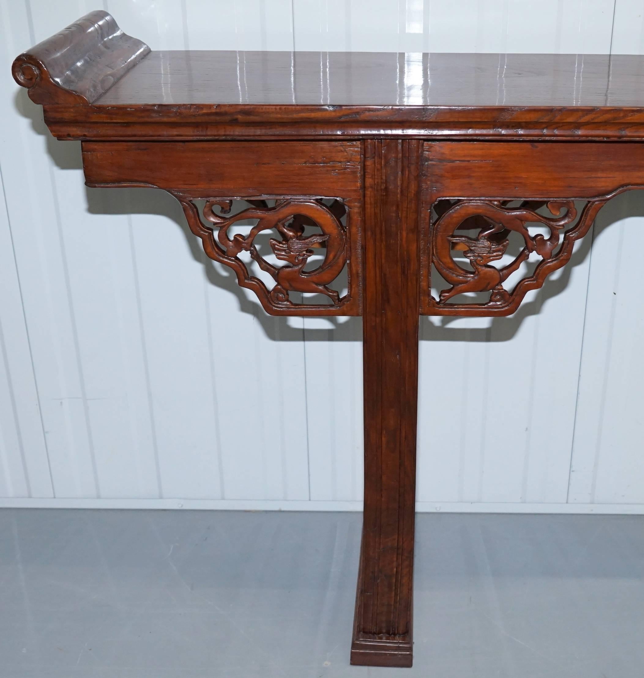 19th Century Chinese Elm Alter Table with Dragon Carved Detailing Large Ornate 9