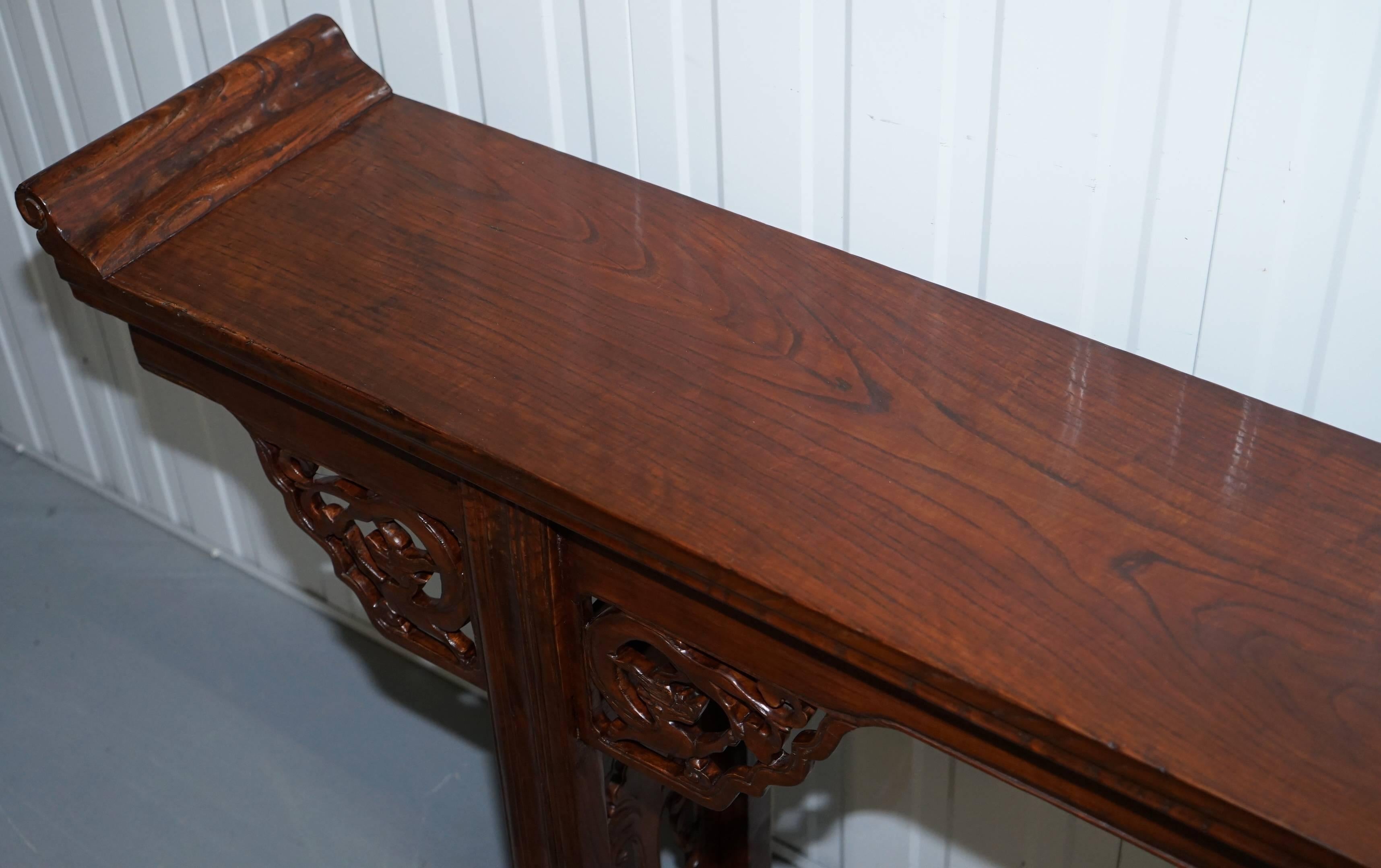 Chinese Export 19th Century Chinese Elm Alter Table with Dragon Carved Detailing Large Ornate