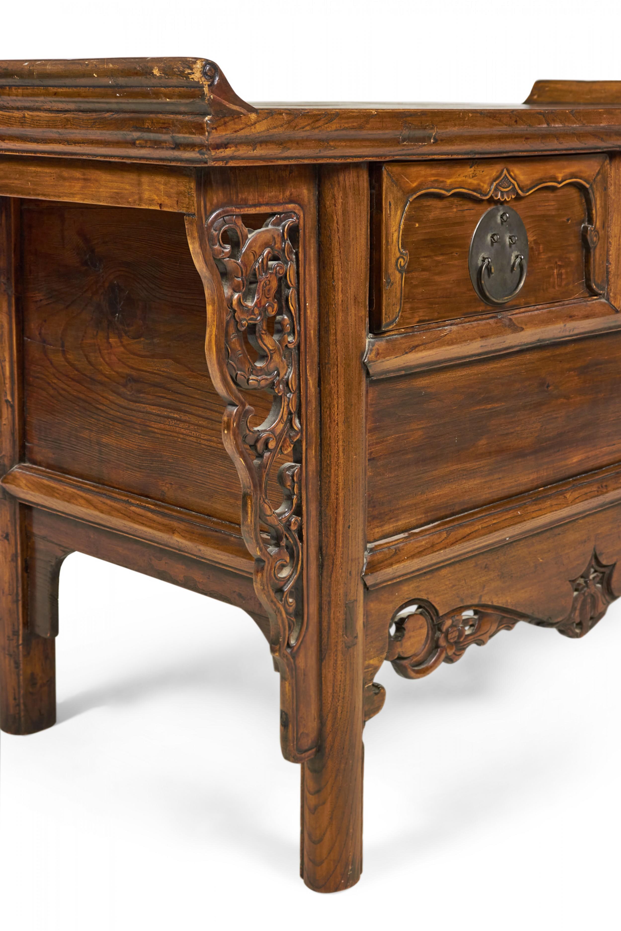 19th Century Chinese Elm and Bronze Altar Console Table For Sale 9