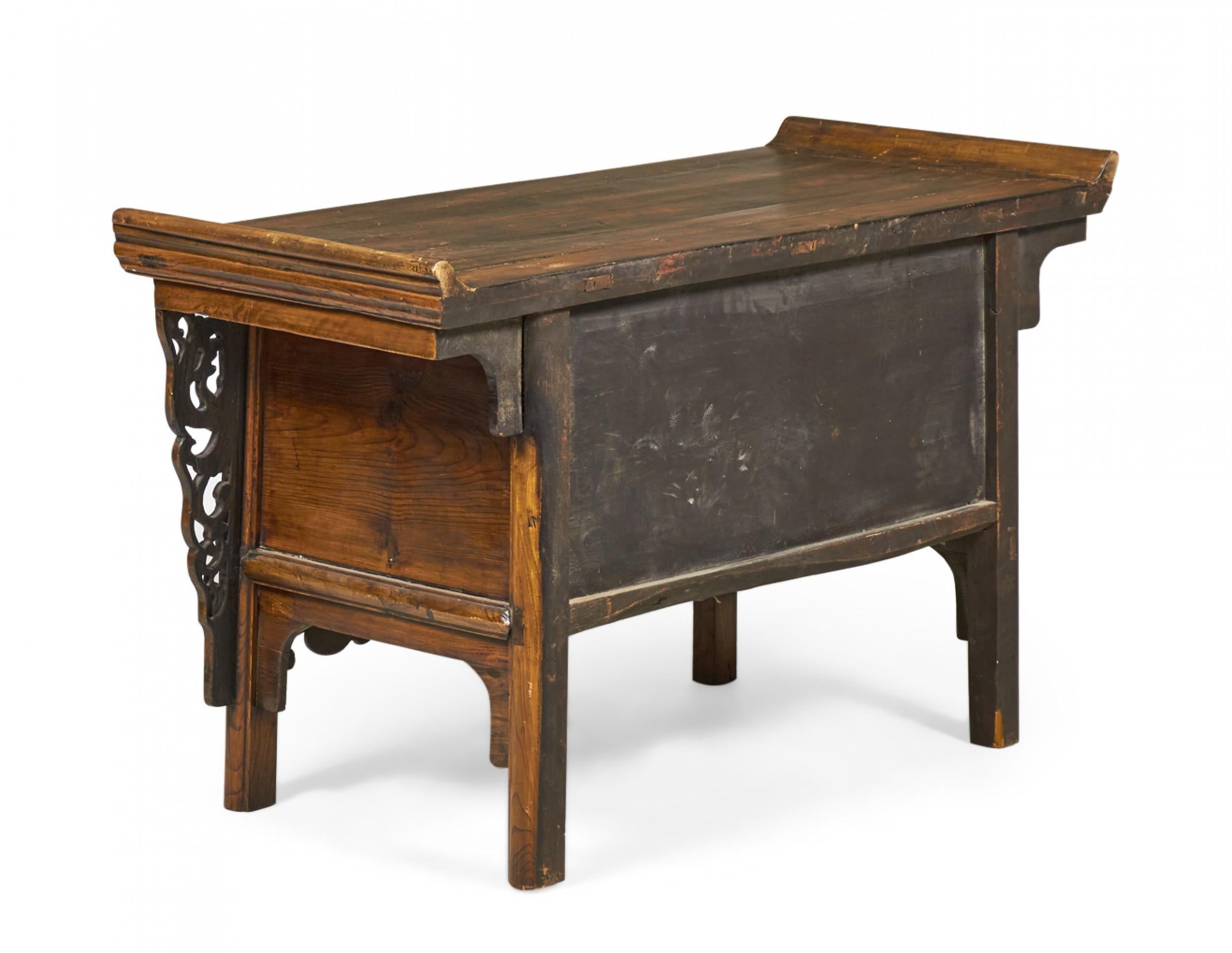 19th Century Chinese Elm and Bronze Altar Console Table For Sale 1