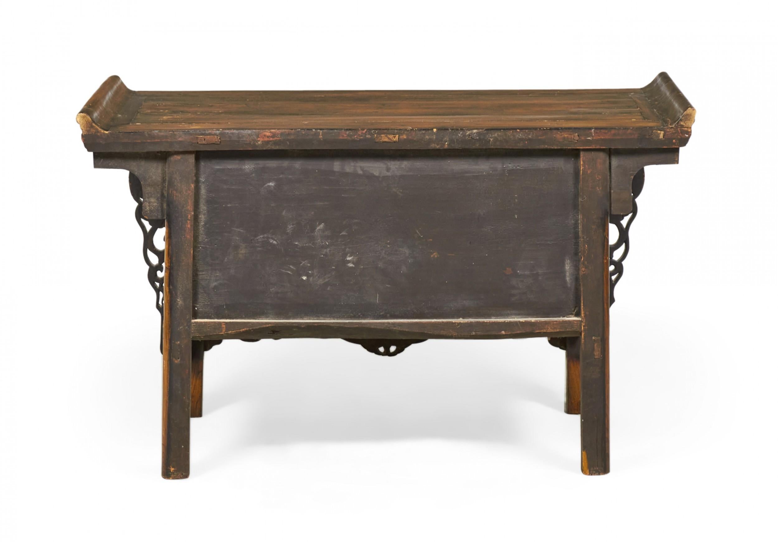 19th Century Chinese Elm and Bronze Altar Console Table For Sale 2