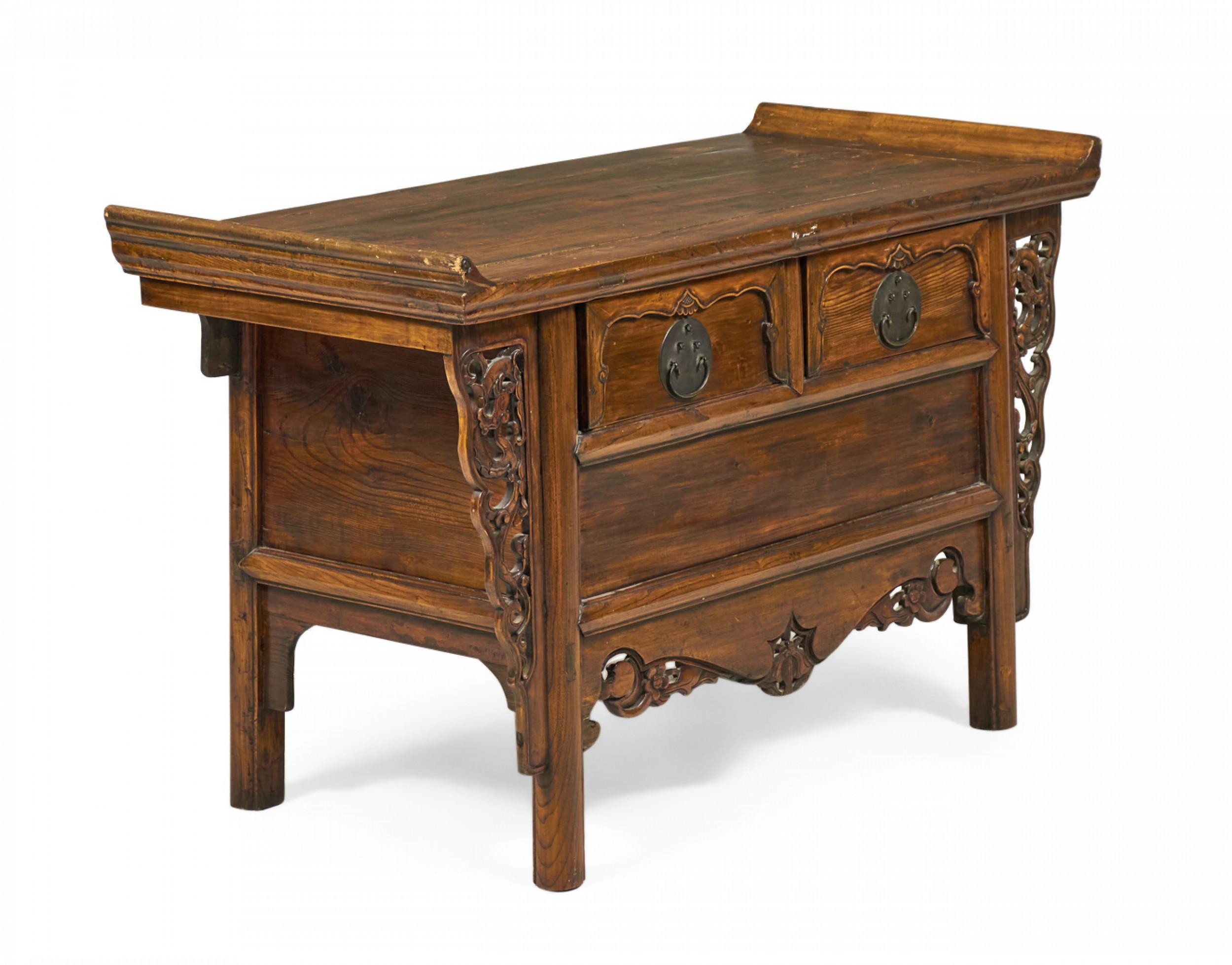 19th Century Chinese Elm and Bronze Altar Console Table For Sale 4
