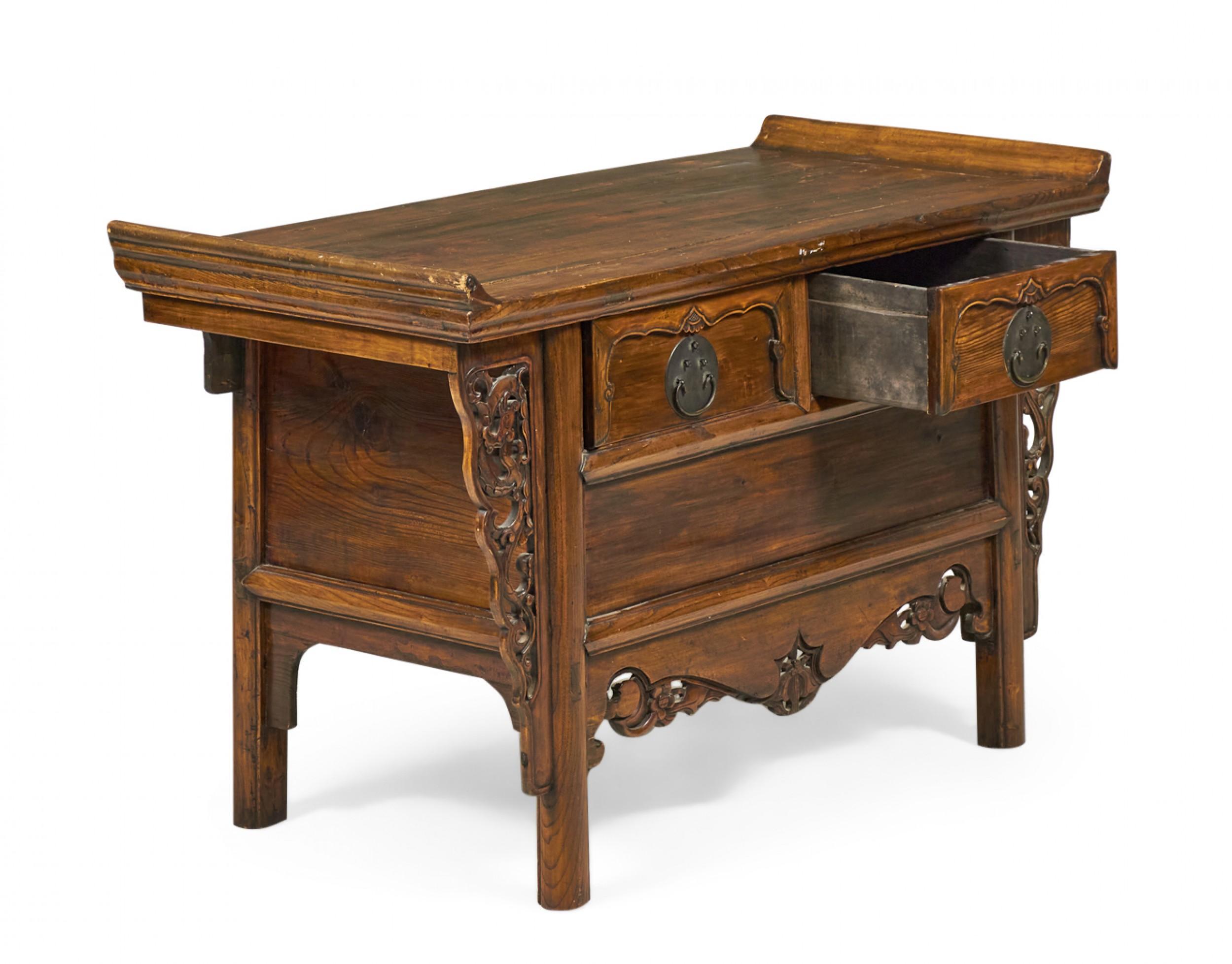 19th Century Chinese Elm and Bronze Altar Console Table For Sale 5