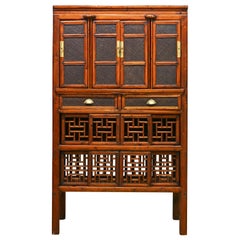 Meuble de cuisine polyvalent en orme et canne de Chine du 19e siècle