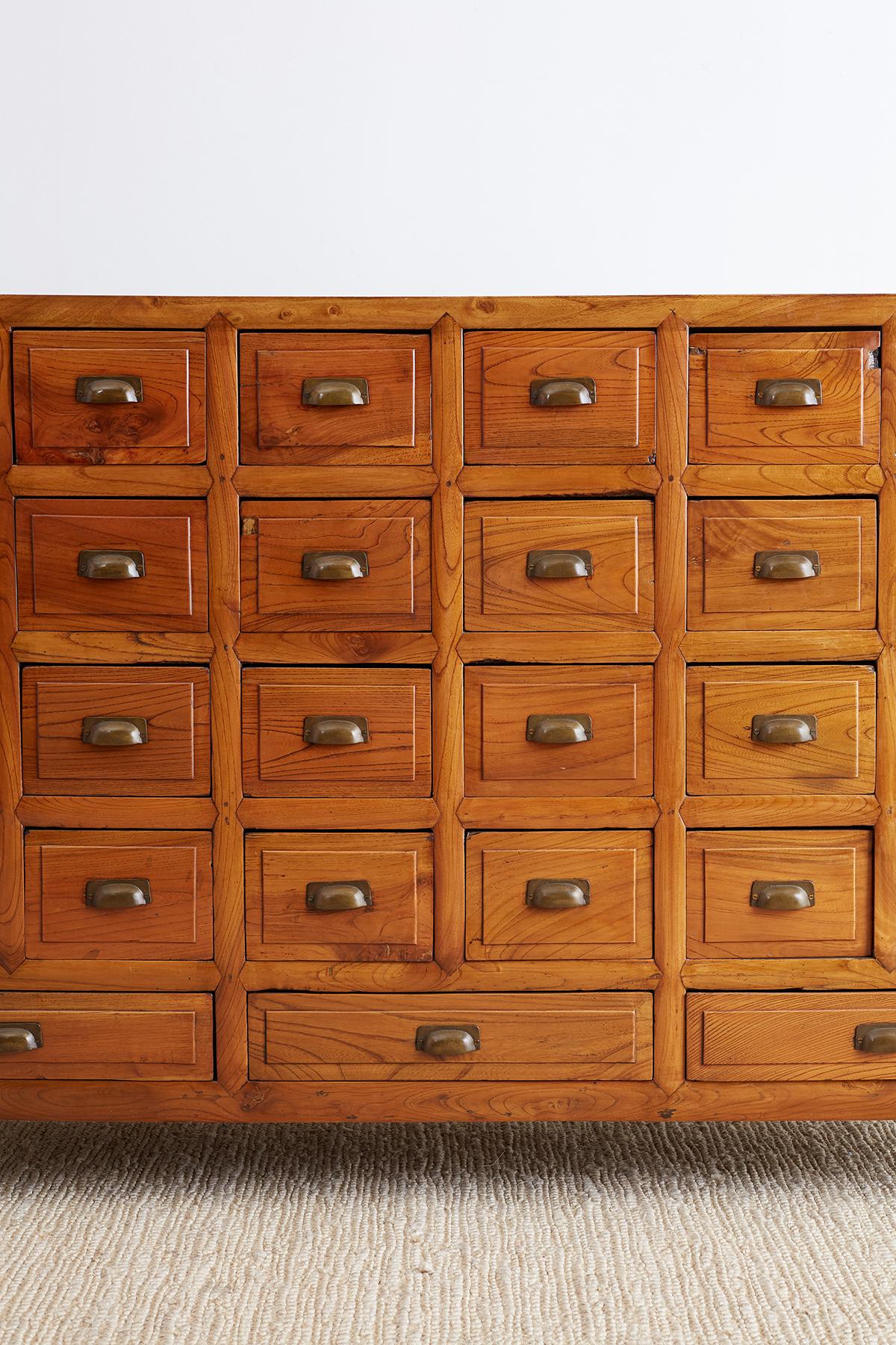 Hand-Crafted 19th Century Chinese Elm Apothecary Cabinet Chest