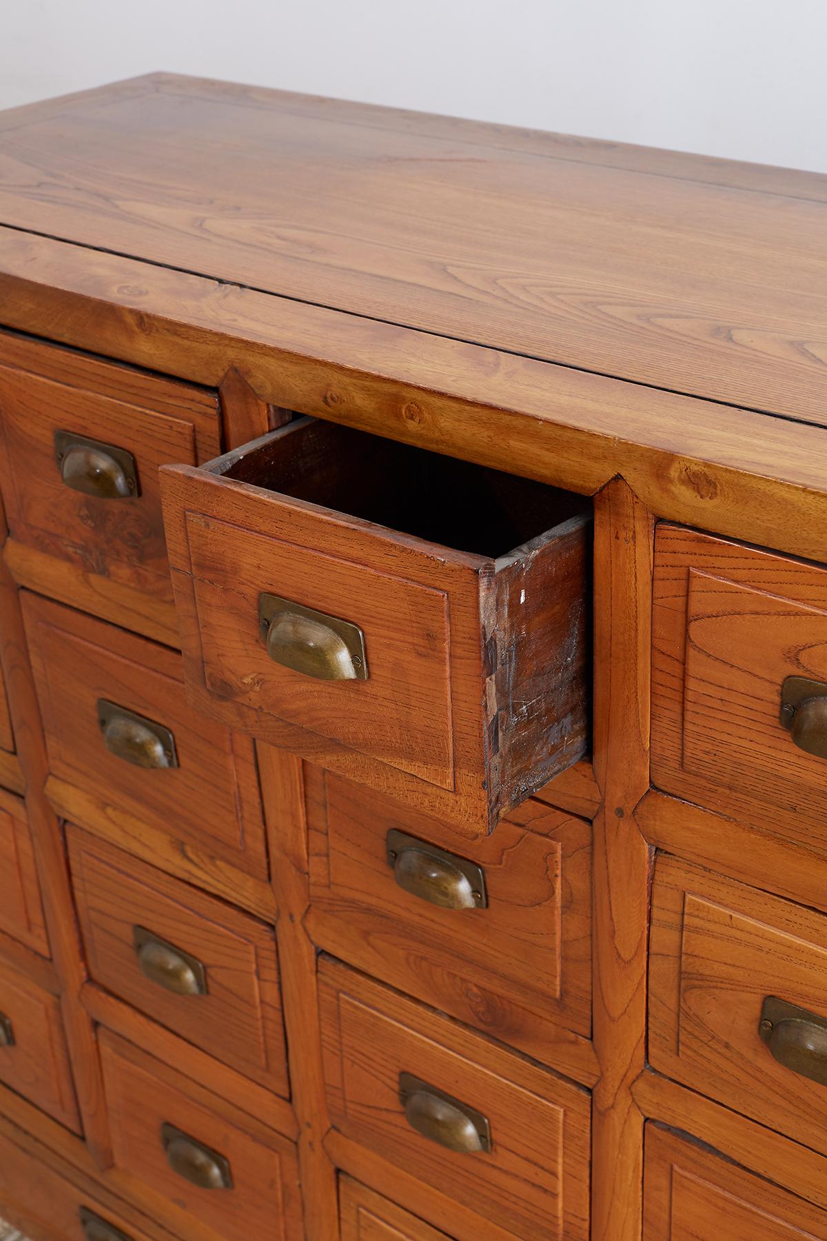 Brass 19th Century Chinese Elm Apothecary Cabinet Chest