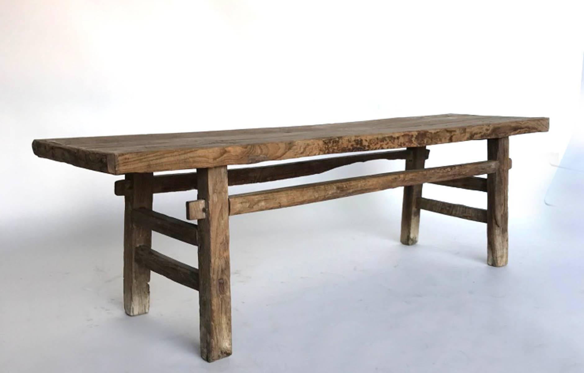 Rustic 19th Century Chinese Elm Bench