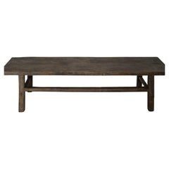 19th Century Chinese Elm Bench Long Provincial Wooden Bench with Rich Patina