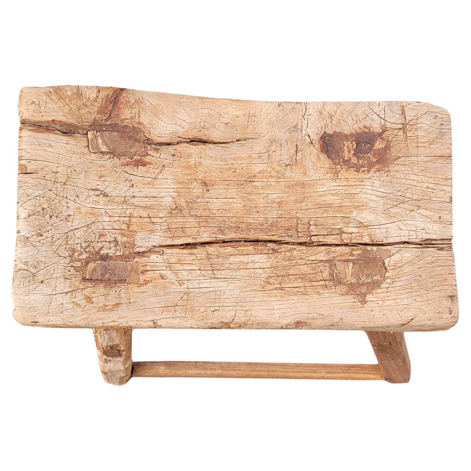 Hand-Crafted 19th Century Chinese Elm Rustic Farmhouse Primitive Brutalist Stool For Sale