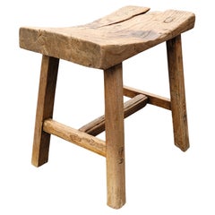 19th Century Chinese Elm Rustic Primitive Brutalist Stool