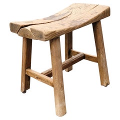 Antique 19th Century Chinese Elm Rustic Primitive Brutalist Stool