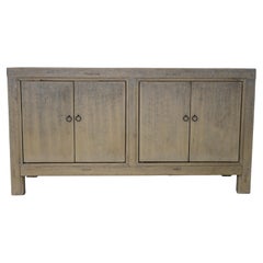 19th Century Chinese Elm Sideboard  Bleached Rustic Cabinet with Four Doors