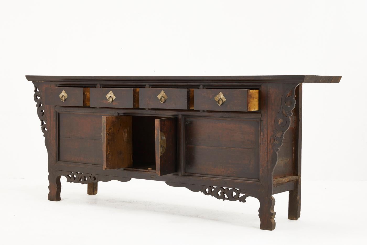 19th Century Chinese Elm Sideboard with Carved Decoration For Sale 5