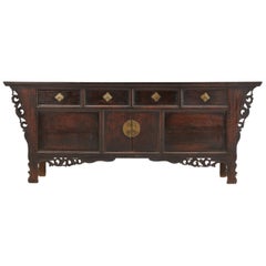 19th Century Chinese Elm Sideboard with Carved Decoration