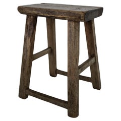 19th Century Chinese Elm Stool – Rustic Antique Solid Wood Accent Piece
