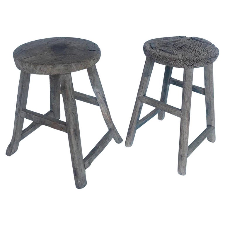 19th Century Chinese Elm Stools For, Small Round Wood Bar Stools