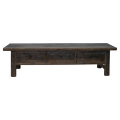 19th Century Chinese Elm Wood Low Cabinet with Three Drawers