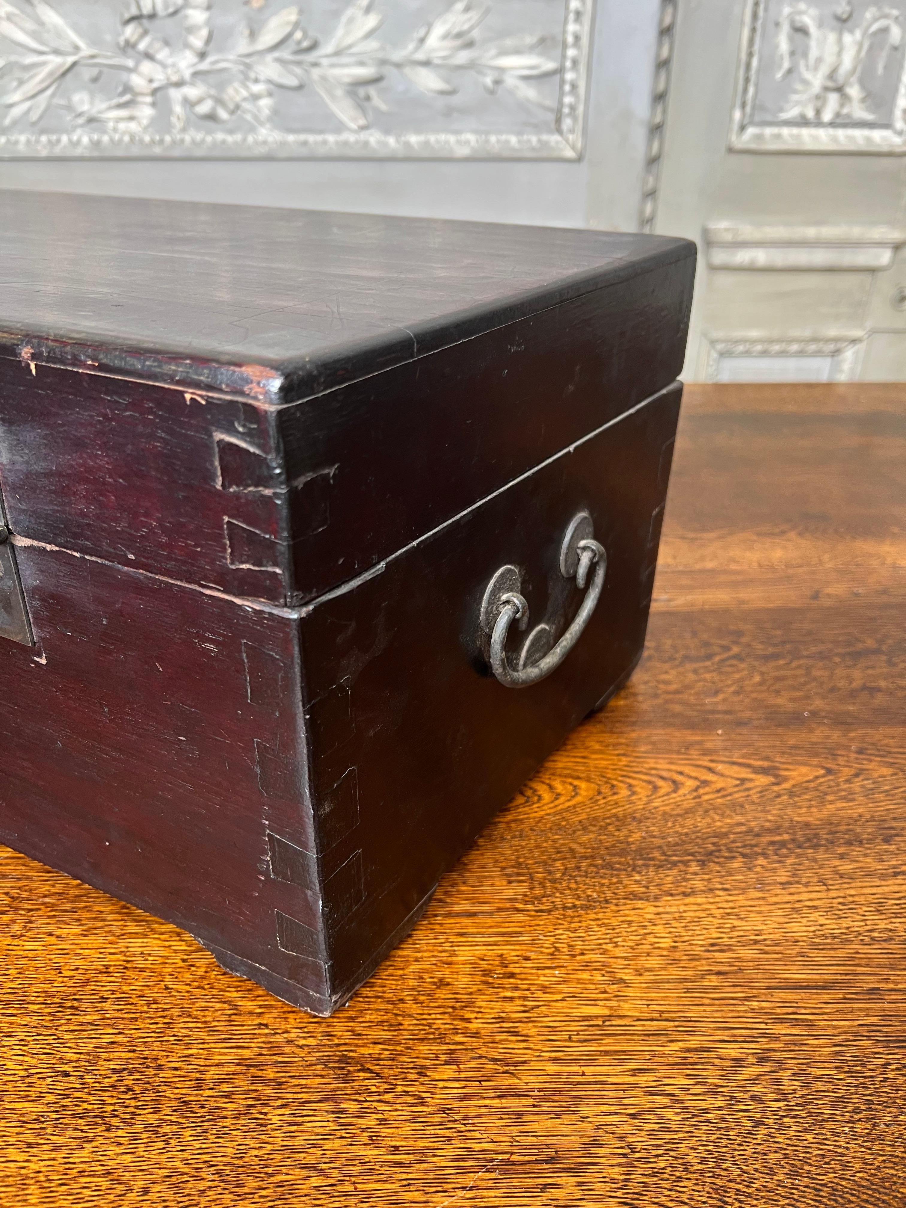 Forged 19th Century Chinese Elmwood Box with Canted Corners For Sale