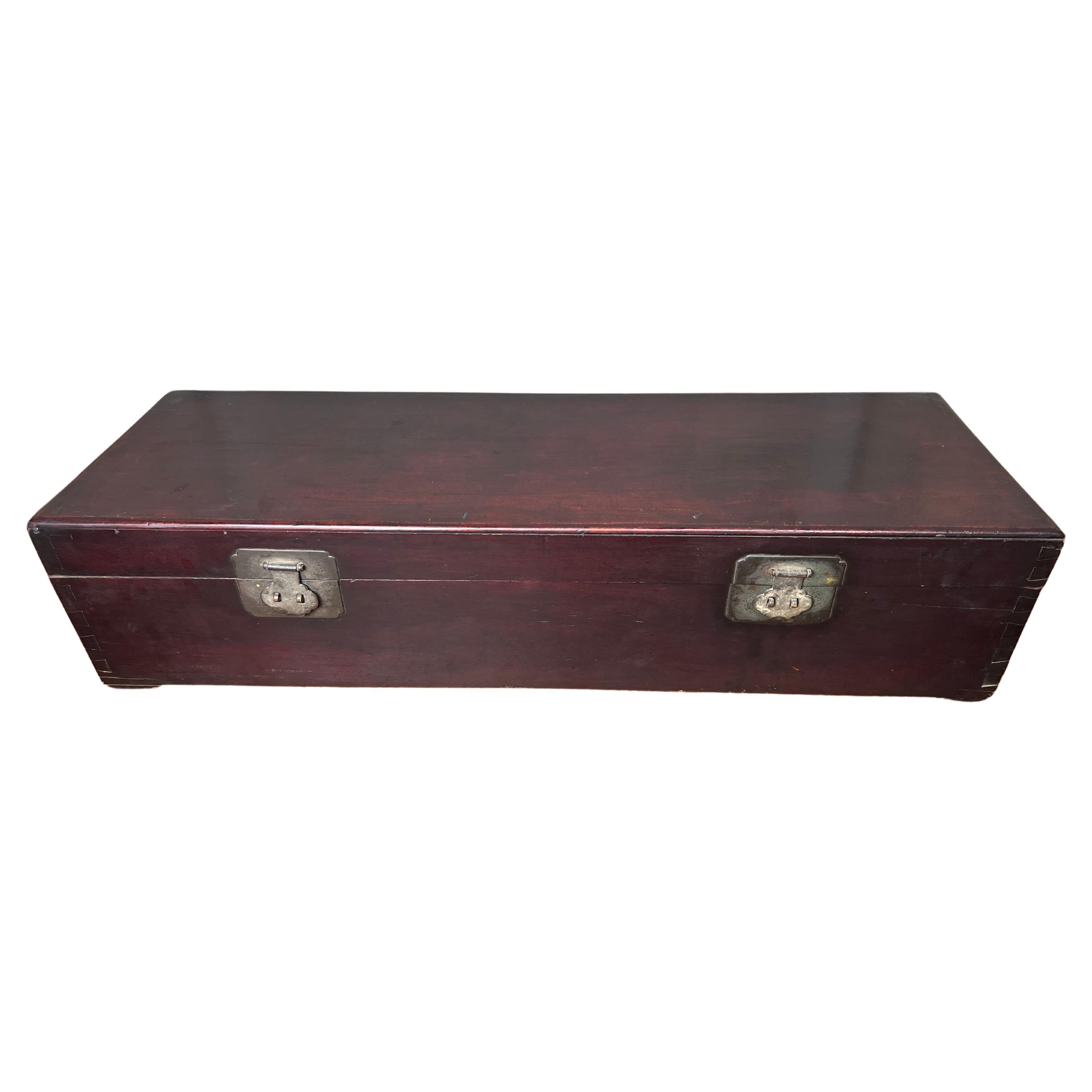 19th Century Chinese Elmwood Box with Canted Corners For Sale