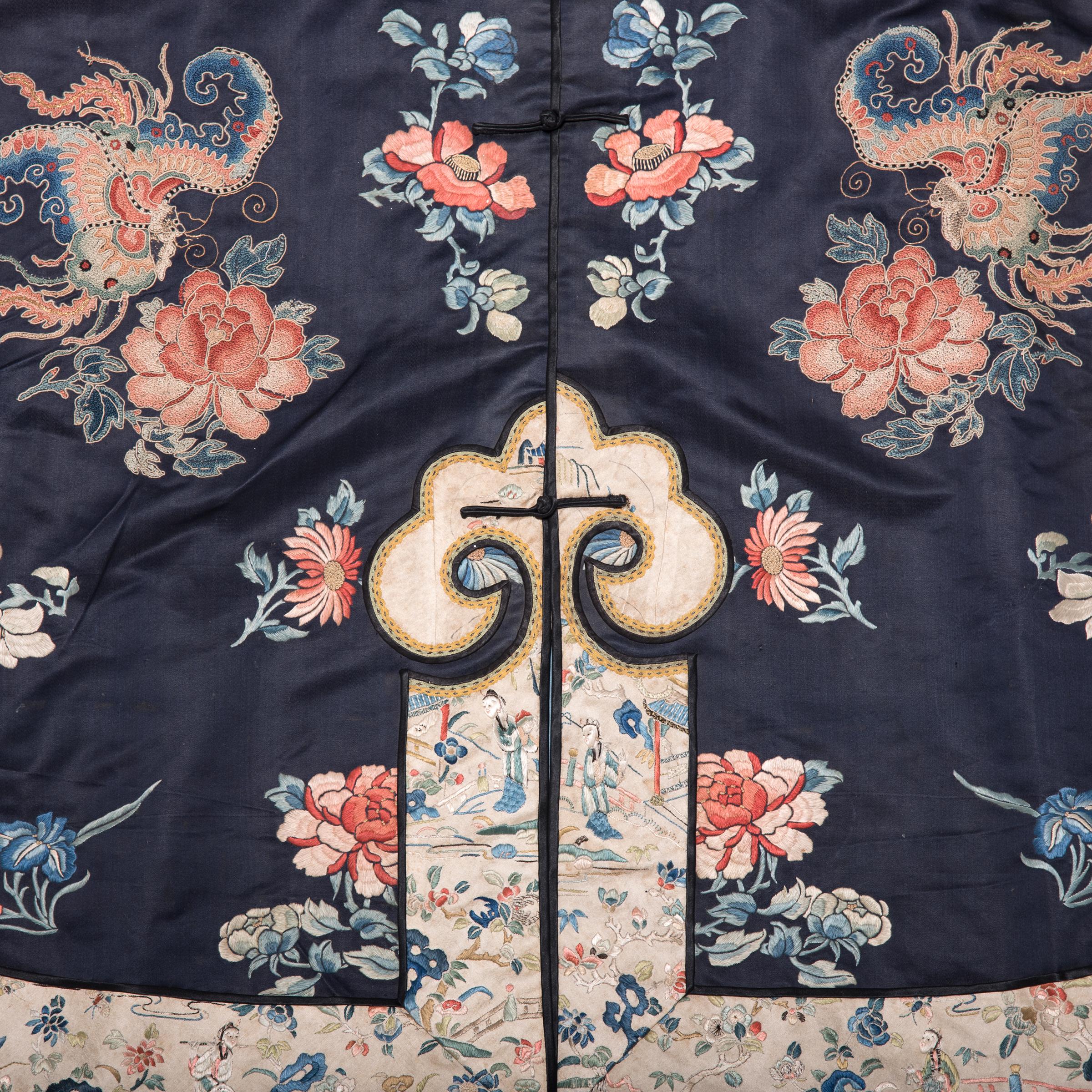 Qing 19th Century Chinese Embroidered Silk Ladies Butterfly Short Robe