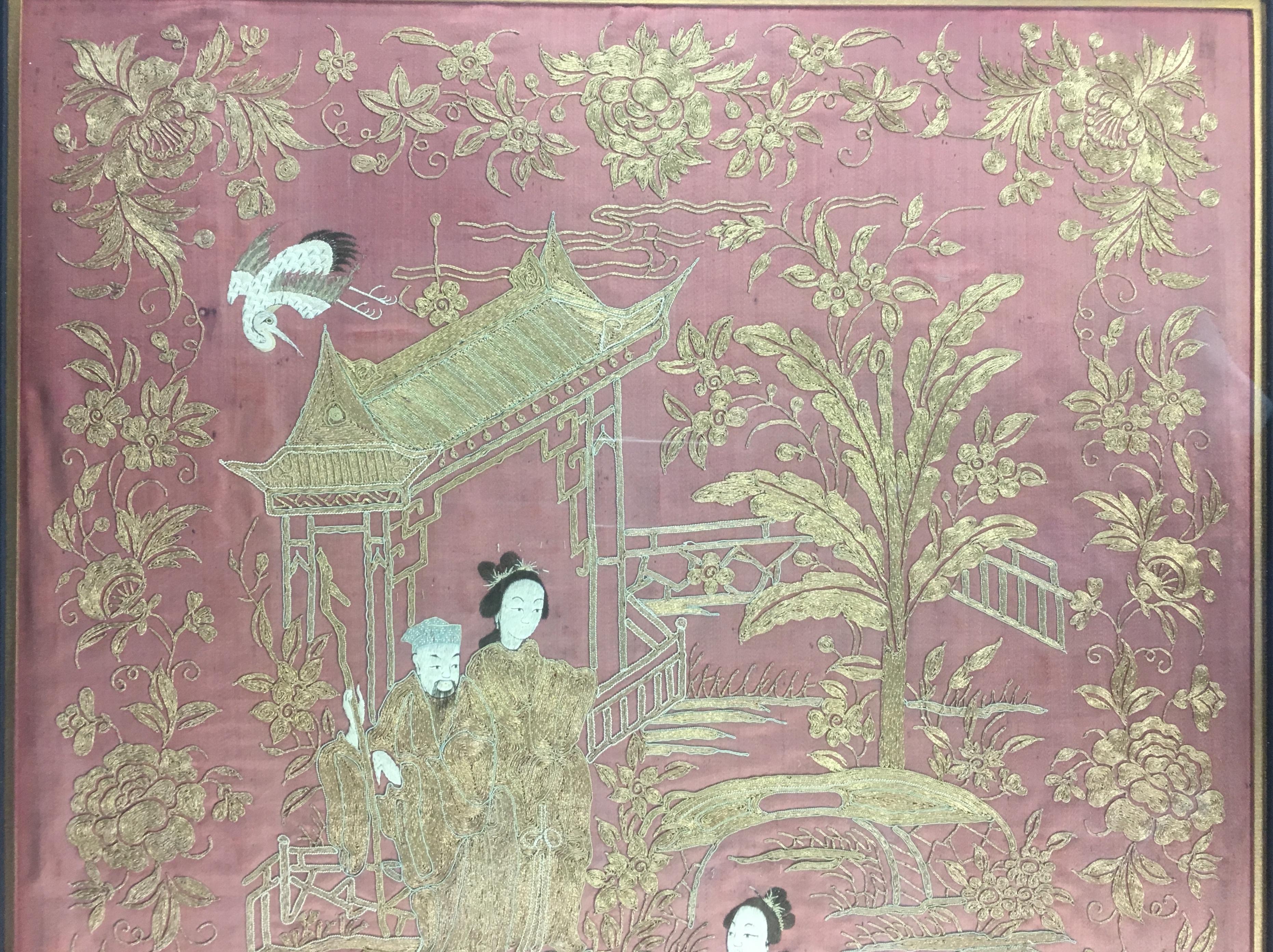 antique chinese silk embroidery wall hanging